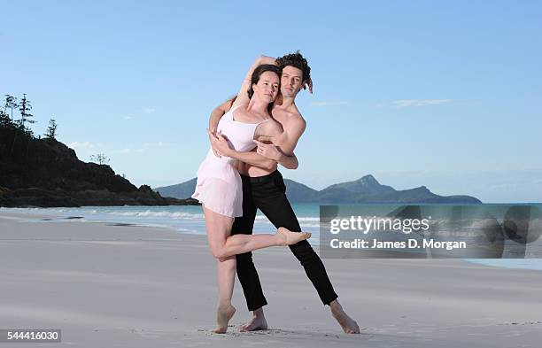 Four dancers from The Australian Ballet rehearsing their moves on June 11, 2010 in Whitehaven Beach, Queensland. The Australian Ballet performance is...