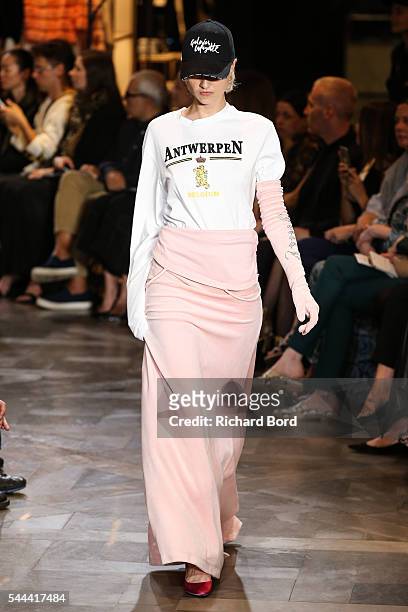 Model walks the runway during the Vetements Haute Couture Fall/Winter 2016-2017 show as part of Paris Fashion Week on July 3, 2016 in Paris, France.