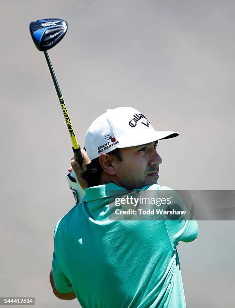 Kelly Kraft plays his shot from the second tee during the final round of the Barracuda Championship at the Montreux Golf and Country Club on July 3,...