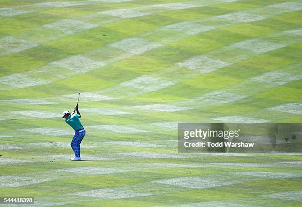 Kelly Kraft plays his shot on the first fairway during the final round of the Barracuda Championship at the Montreux Golf and Country Club on July 3,...
