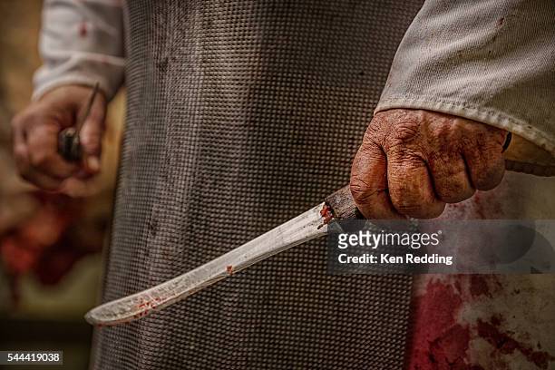 slaughterhouse butcher knife - slaughterhouse stock pictures, royalty-free photos & images