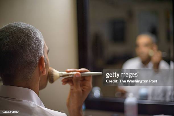 Obama Impersonator Deon Flynn prepares to go on stage ahead of his performance, The Audacity of Silliness, at TEDX East on May 6th, 2016 at the City...