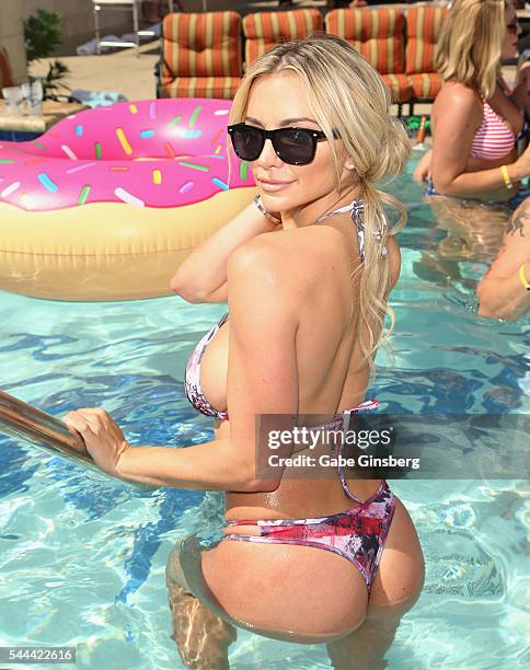 Model Lindsey Pelas poses at Sapphire Pool & Day Club on July 3, 2016 in Las Vegas, Nevada.