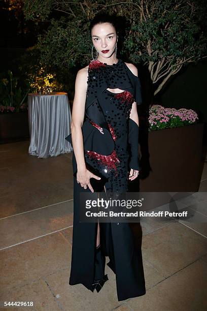 Model Mariacarla Boscono attends the Amfar Paris Dinner - Stars gather for Amfar during the Haute Couture Week - Held at The Peninsula Hotel on July...