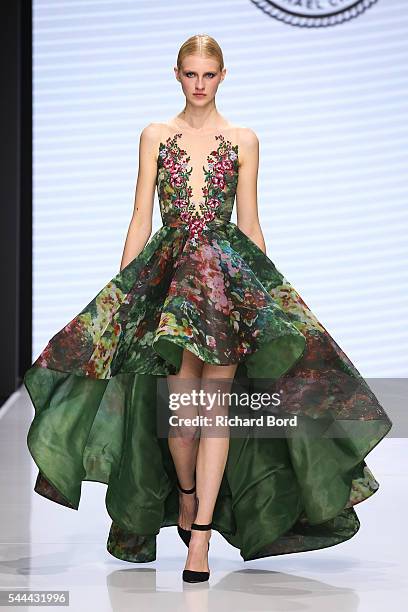 Model walks the runway for Michael Cinco during the Couturissimo Fall/Winter 2016-2017 show as part of Paris Fashion Week on July 3, 2016 in Paris,...