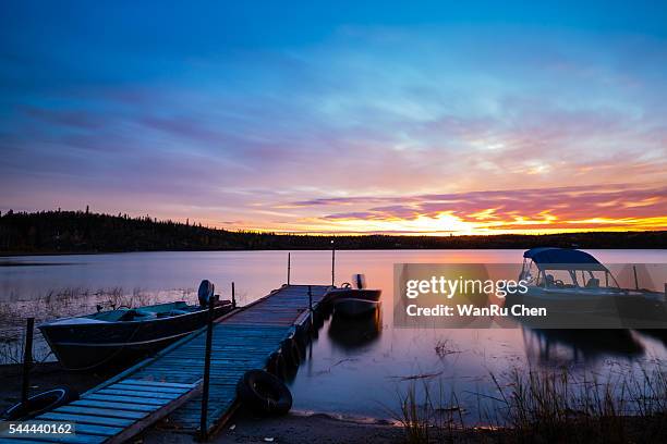 sunset at prosperous lake - yellowknife stock-fotos und bilder