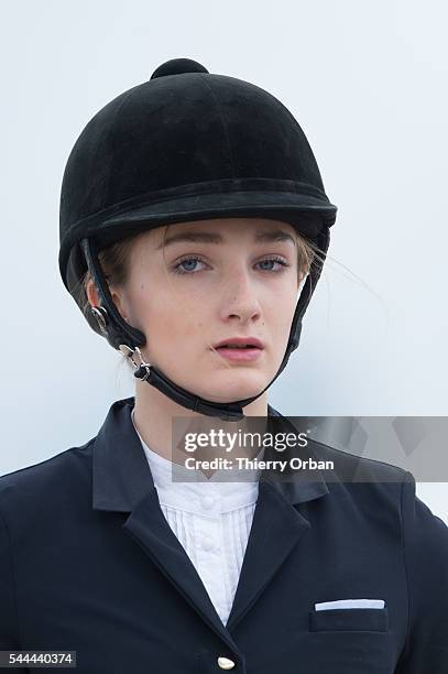 Mathilde Pinault, daughter of Francois-Henri Pinault competes at the Paris Eiffel Jumping 2016 held at Parc de Bagatelle on July 2, 2016 in Paris,...