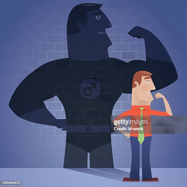 illustrazioni stock, clip art, cartoni animati e icone di tendenza di uomo d'affari con ombra supereroe - debolezza