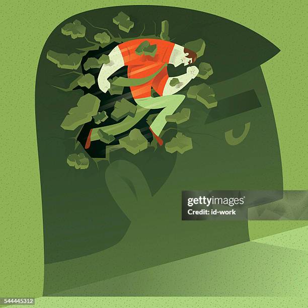 businessman breaking through wall - light breaking through stock illustrations
