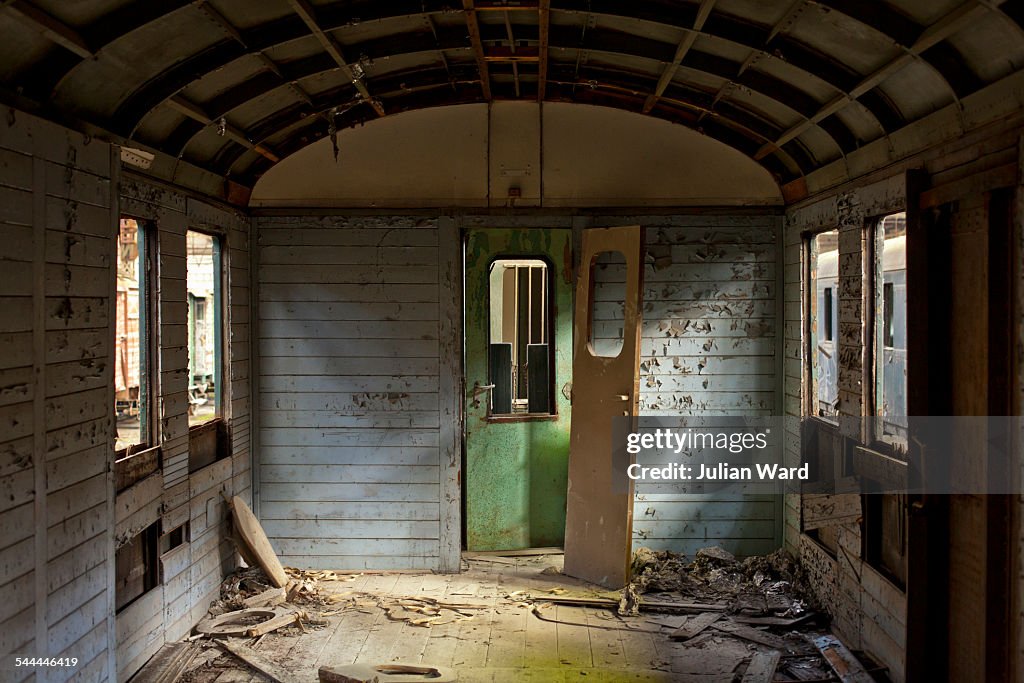 Abandoned train carriage interior, Inota, Hungary