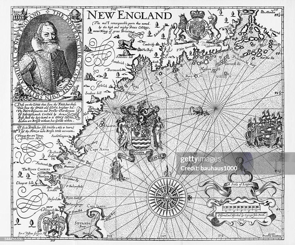 Map of New England by Explorer John Smith, Circa 1624