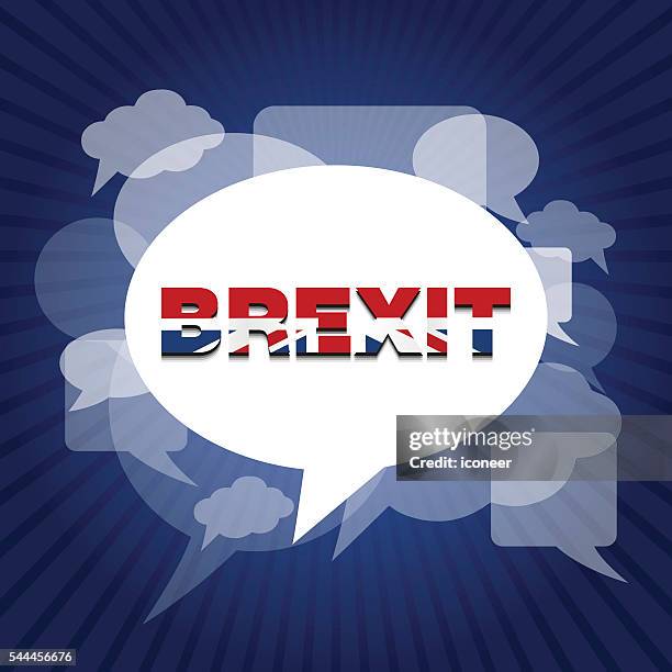 brexit on bubbles with speech bubble and blue rays background - brexit stock illustrations