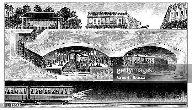 antique illustration of métro de paris - paris metro stock illustrations