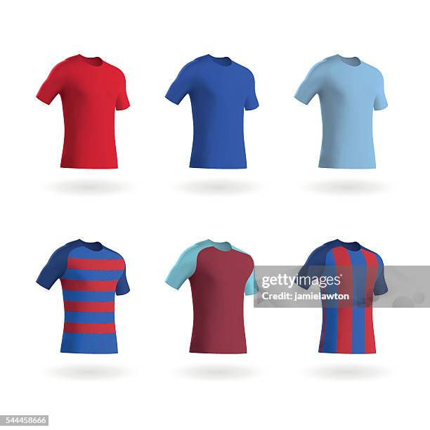 coloured football shirts / soccer shirts / fitted t-shirts - soccer jerseys stock illustrations