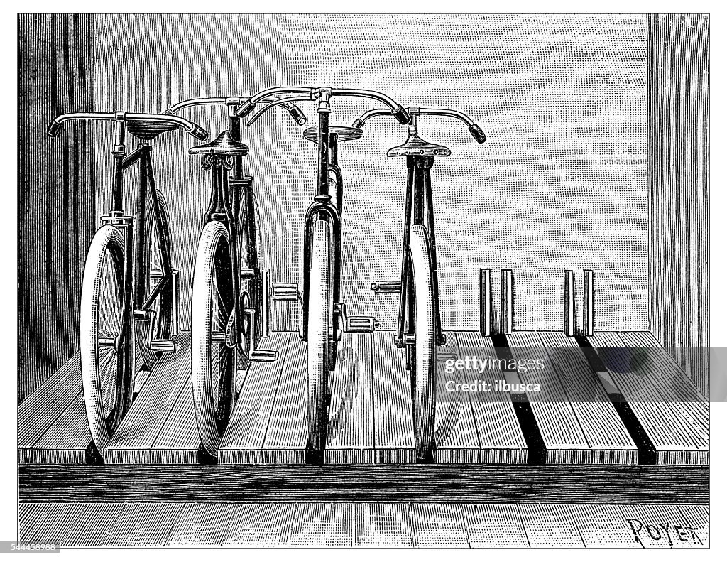 Antique illustration of bike rack