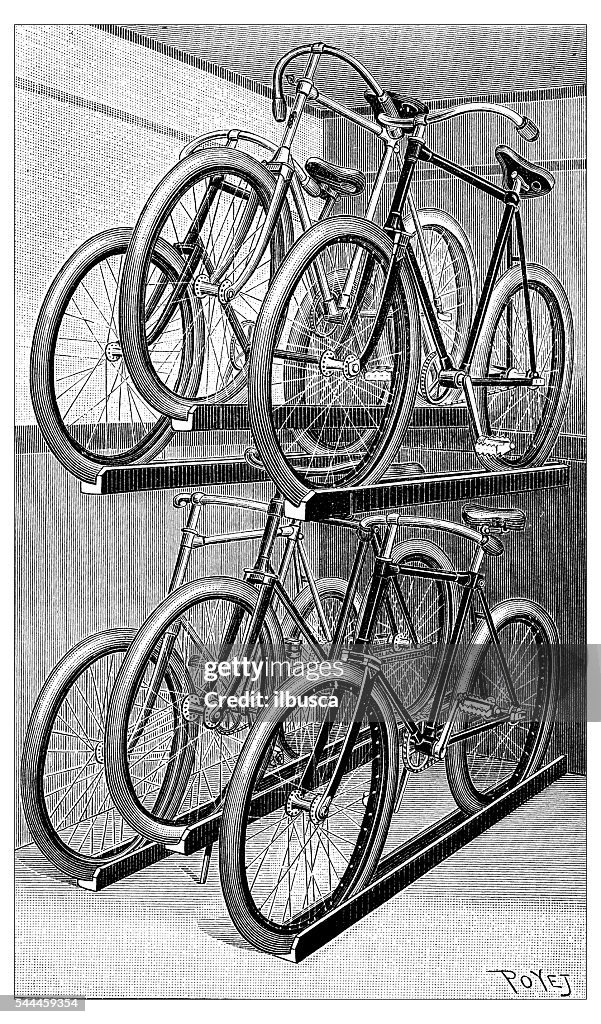 Antique illustration of bike rack