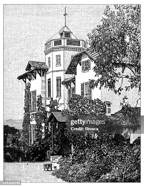 antike illustration von villa thuret botanischen garten - antibes stock-grafiken, -clipart, -cartoons und -symbole