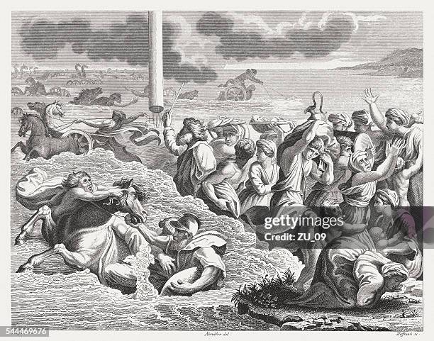 bildbanksillustrationer, clip art samt tecknat material och ikoner med victory at the red sea (exodus 14), published in 1841 - exodus