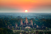Beautiful aerial view  of Angkor Wat at sunrise ,Cambodia