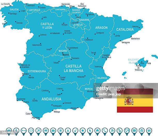 bildbanksillustrationer, clip art samt tecknat material och ikoner med spain map and navigation icons - malaga