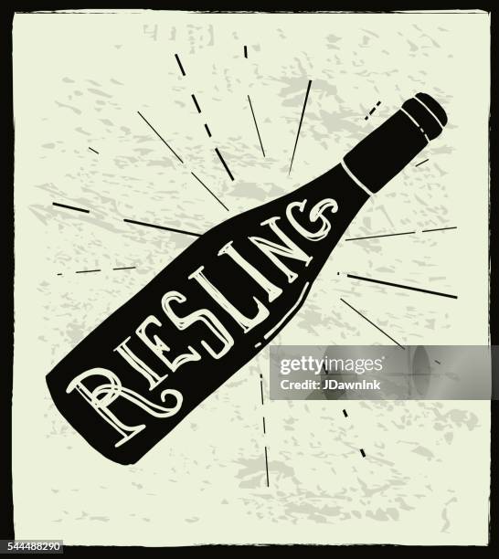 reisling wine bottle label hand lettering design - riesling wine stock illustrations