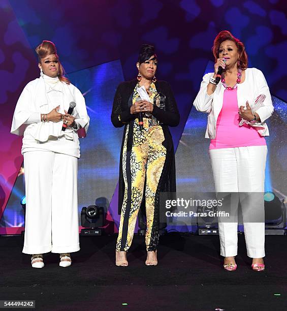 Karen Clark Sheard, Dorinda Clark-Cole, and Jacky Cullum Chisholm from The Clark Sisters speak onstage during the Tribute Finale at the 2016 ESSENCE...