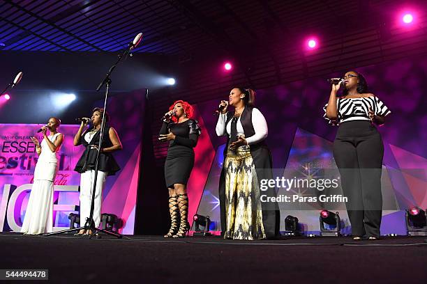 Latice Crawford, Candy West, Alexis Spight, Christina Bell, and Keyondra Lockett perform onstage at the 2016 ESSENCE Festival Presented By Coca-Cola...