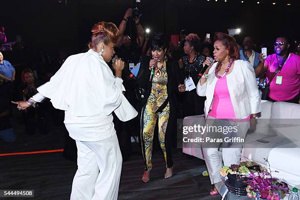 Karen Clark Sheard, Dorinda Clark-Cole, and Jacky Cullum Chisholm from The Clark Sisters perform during the Tribute Finale at the 2016 ESSENCE...