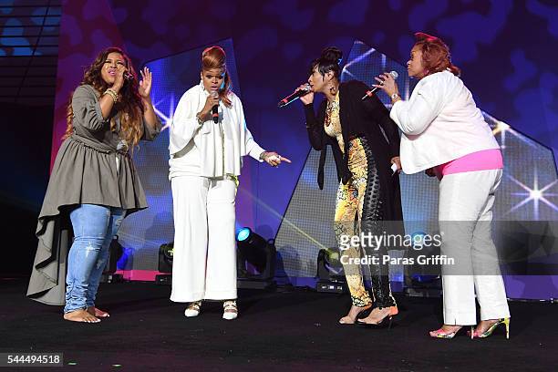 Kierra Sheard, Karen Clark Sheard, Dorinda Clark-Cole, and Jacky Cullum Chisholm from The Clark Sisters perform onstage during the Tribute Finale at...