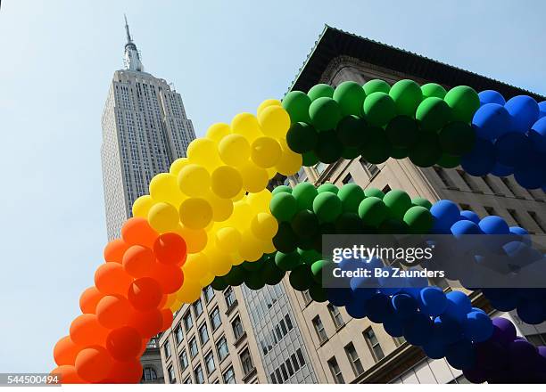 gay pride parade in nyc - parade balloon stock pictures, royalty-free photos & images