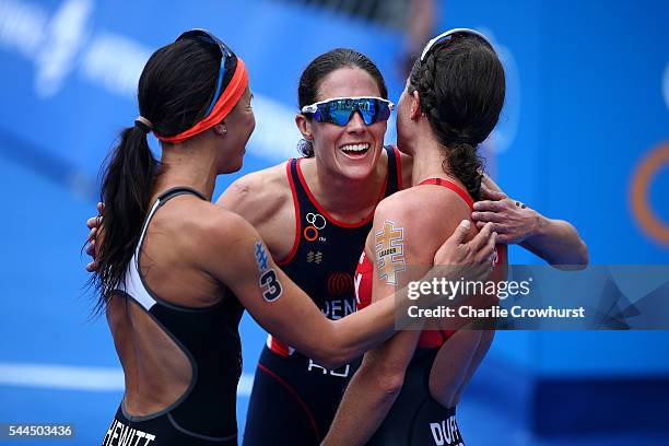 Helen Jenkins of Great Britain celebrates her third place during the ITU World Triathlon Stockholm on July 2, 2016 in Stockholm, Sweden.