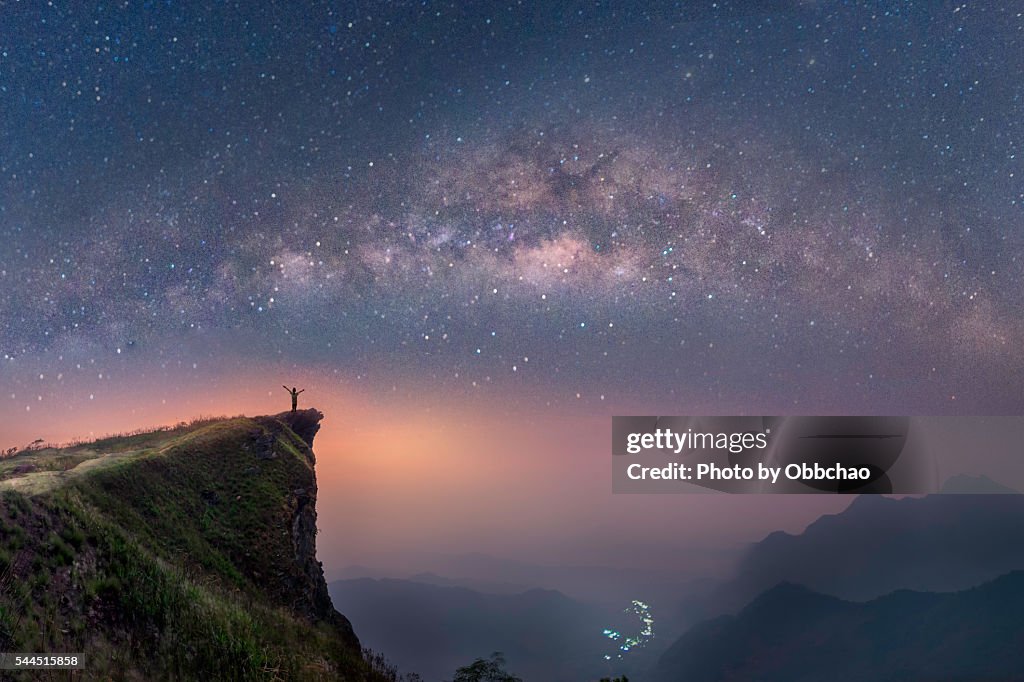 Milky way over the mountains of Chiang Rai, Thailand, Phuchifha