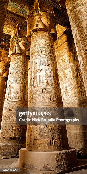 temple of hathor, dendera, egypt - pillars of great hypostyle hall at karnak temple stock pictures, royalty-free photos & images