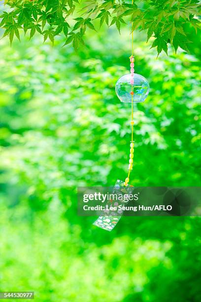 wind chime in a park - shaking hangs stock pictures, royalty-free photos & images