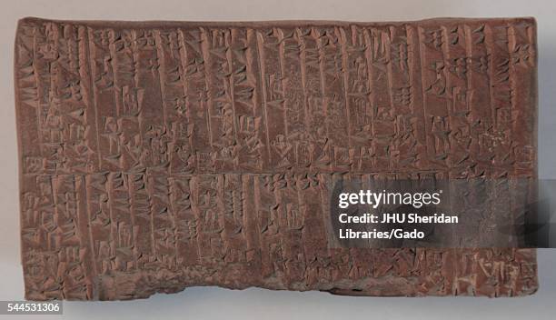 Cuneiform tablet, which originally served as an administrative text, documenting the transfer of goods, from the Ur III Period, 2200-2100 BCE,...