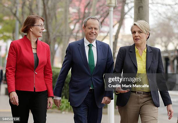 Opposition Leader, Australian Labor Party Bill Shorten, Deputy Leader of the Opposition Tanya Plibersek and federal member for Macquarie-elect Susan...