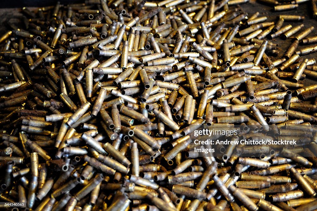 Empty 7.62mm brass casings.