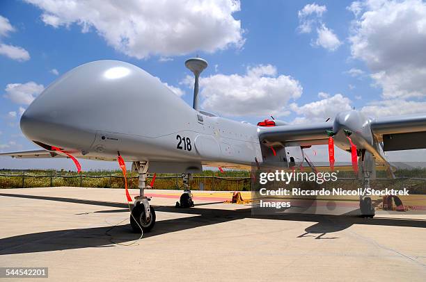 israeli air force heron tp unmanned aerial vehicle (uav) for reconnaissance, tel nof air base, israel. - unmanned aerial vehicle stock pictures, royalty-free photos & images