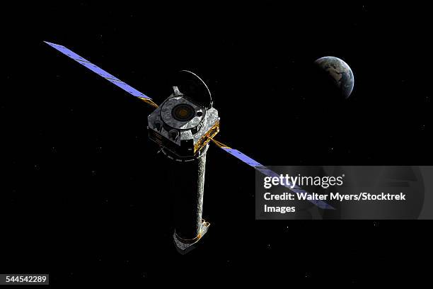 the chandra x-ray observatory as it may appear about 50,000 miles from earth. - observatory stock-grafiken, -clipart, -cartoons und -symbole