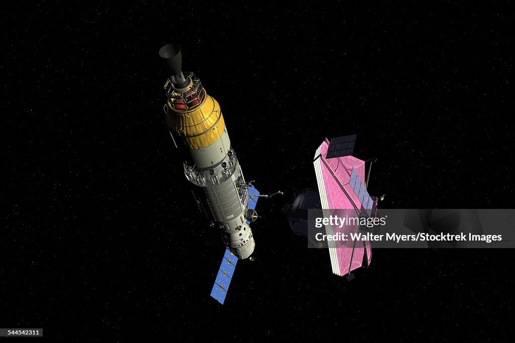Orbital maintenance platform rendezvous with the James Webb Space Telescope.