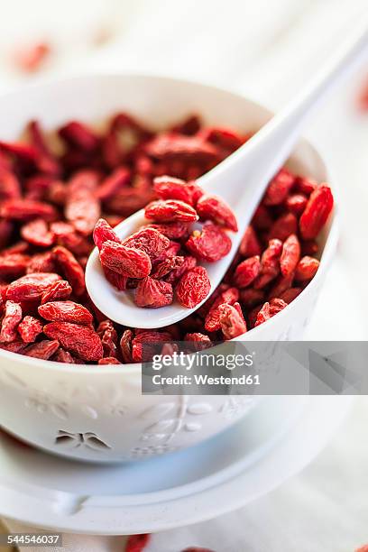 bowl of goji berries, lycium barbarum - wolfberry stock pictures, royalty-free photos & images