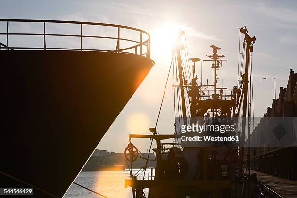 netherlands, scheveningen, view to ships at the harbour in backlight - scheveningen stock-fotos und bilder