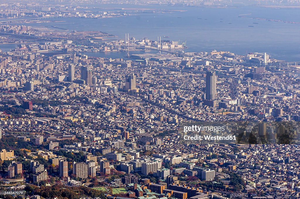 Japan, Kobe, View over city from Mount Maya