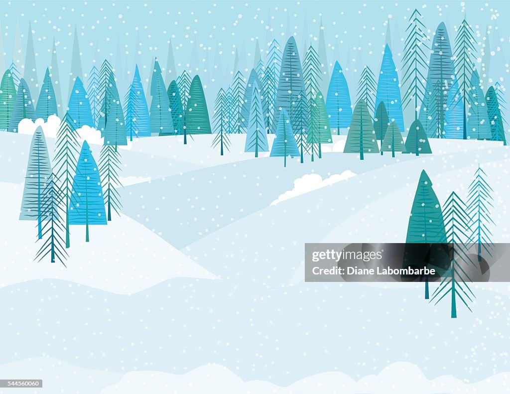 Cute Cartoon Winter Forest In A Snowstrom