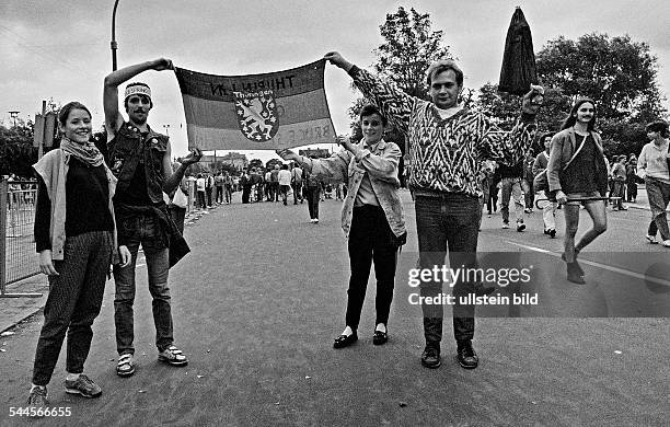 German Democratic Republic Bezirk Berlin East Berlin - 5th Berlin Rock Summer of the FDJ; fans on the way to the bicycle stadium Weissensee to the...