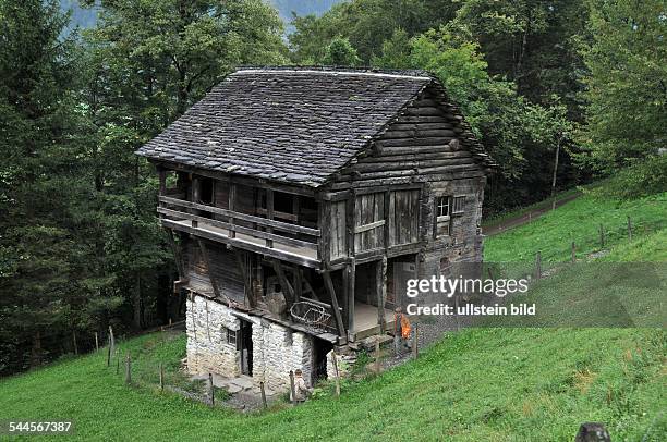 Switzerland Bern-Kanton - open air museum Ballenberg in Brienz, house from Malvaglia, Tessin 1515