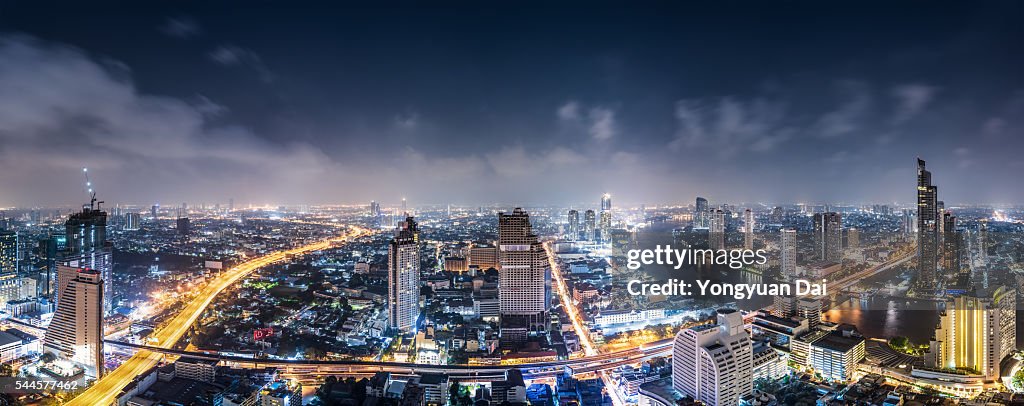 Panorama of Bangkok Skyline at Night