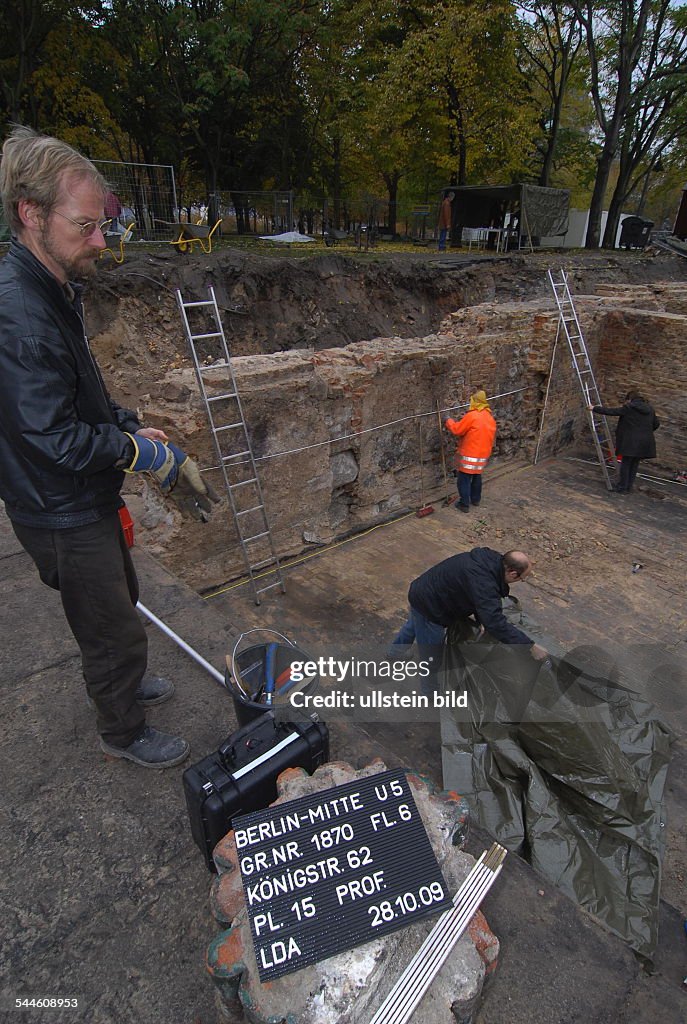 Germany Berlin Mitte - archaeological excavations at Marx-Engels-Forum near city hall Rotes Rathaus