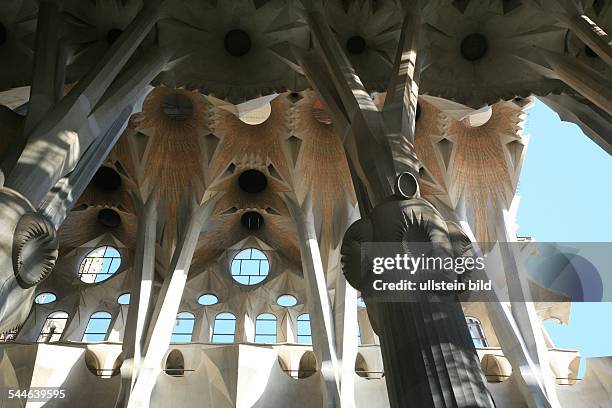 Europe, Spain, Barcelona: the unfinished church "Sagrada Família" by Antoni Gaudí, interior view