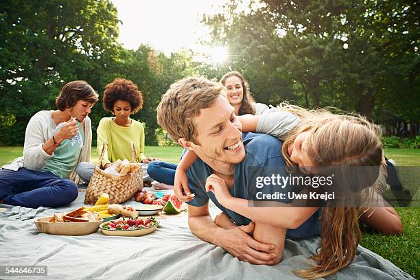 family having picnic in park - picnic ストックフォトと画像